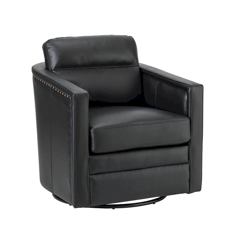 Fauteuil pivotant en cuir véritable avec accoudoirs