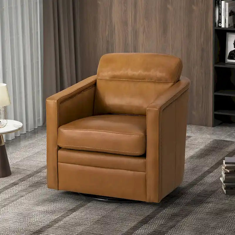 Fauteuil pivotant en cuir véritable avec accoudoirs