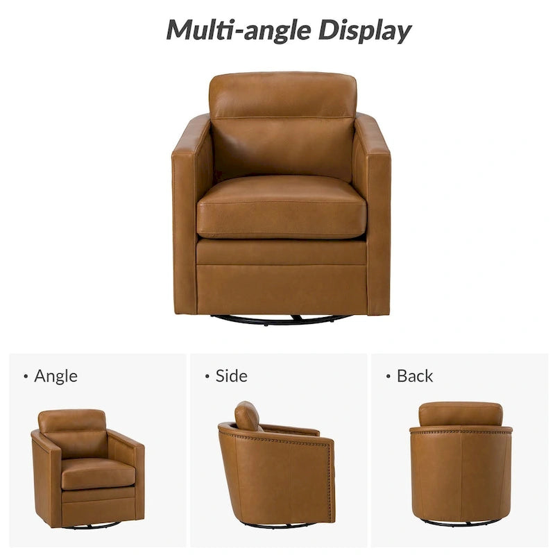 Fauteuil pivotant en cuir véritable avec accoudoirs