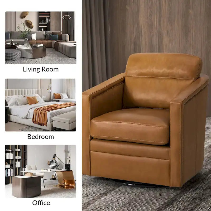 Fauteuil pivotant en cuir véritable avec accoudoirs