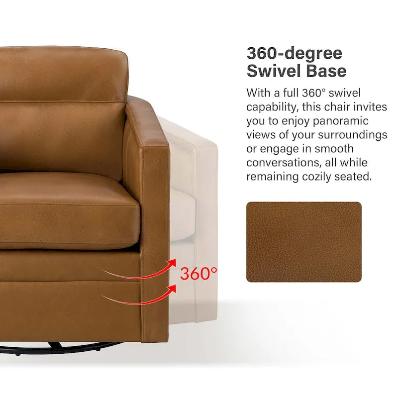 Fauteuil pivotant en cuir véritable avec accoudoirs