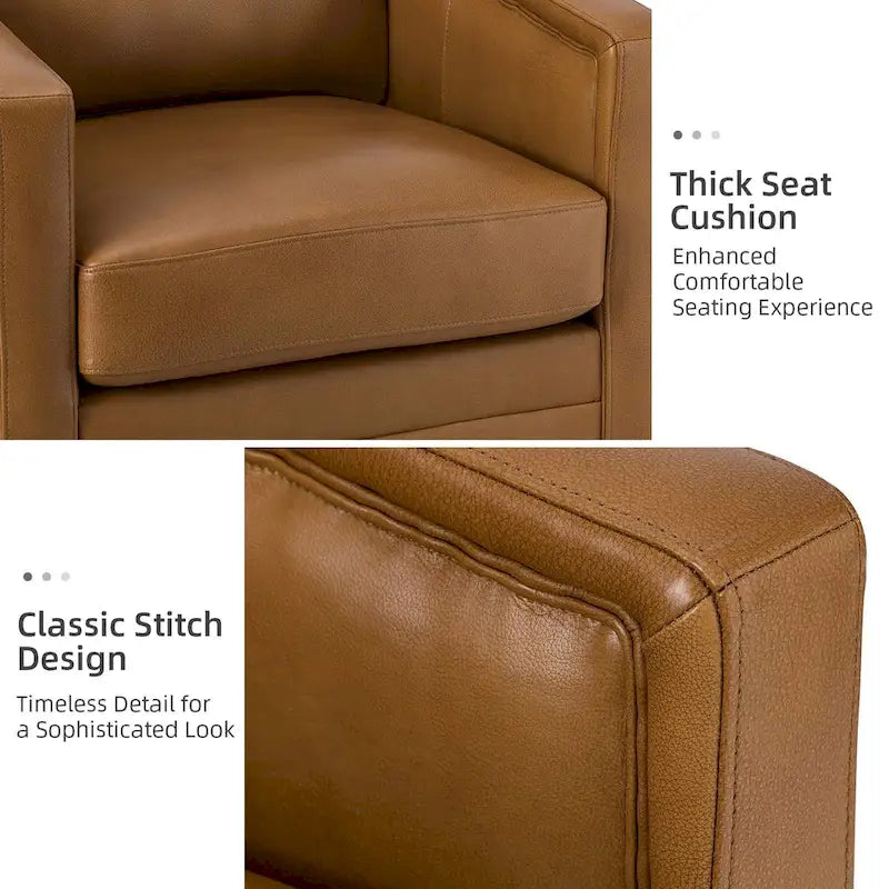 Fauteuil pivotant en cuir véritable avec accoudoirs