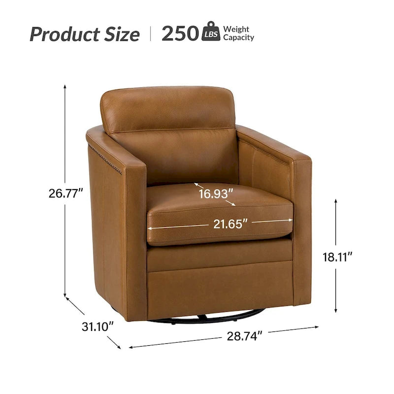 Fauteuil pivotant en cuir véritable avec accoudoirs