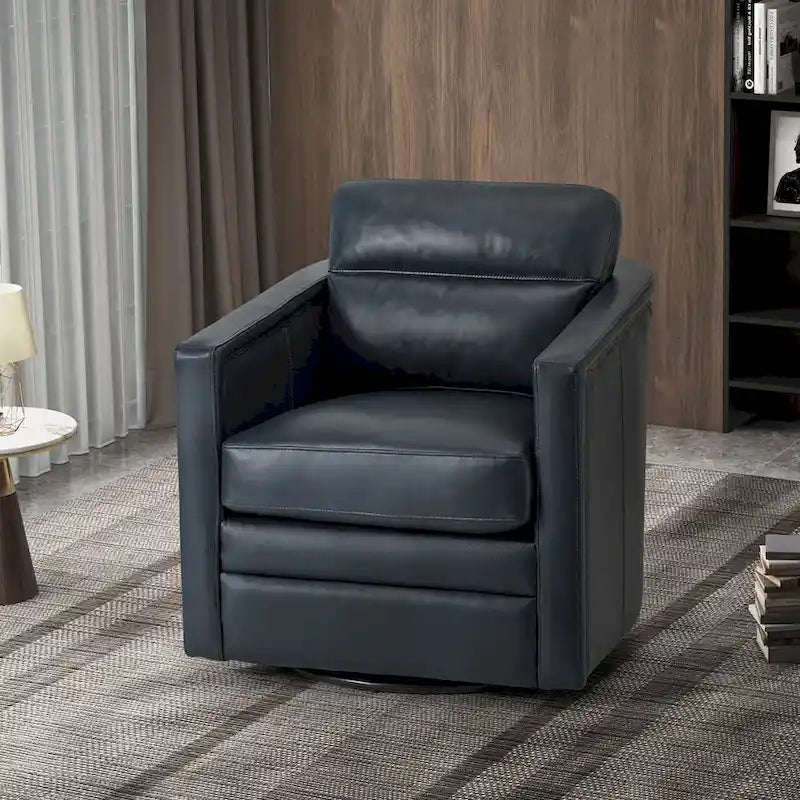 Fauteuil pivotant en cuir véritable avec accoudoirs
