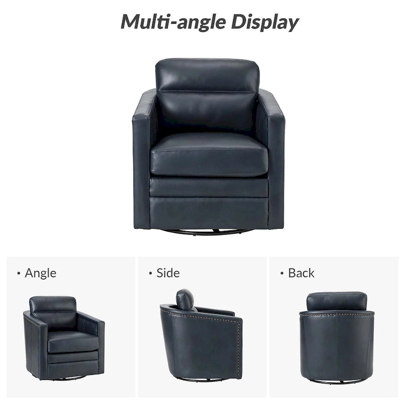 Fauteuil pivotant en cuir véritable avec accoudoirs