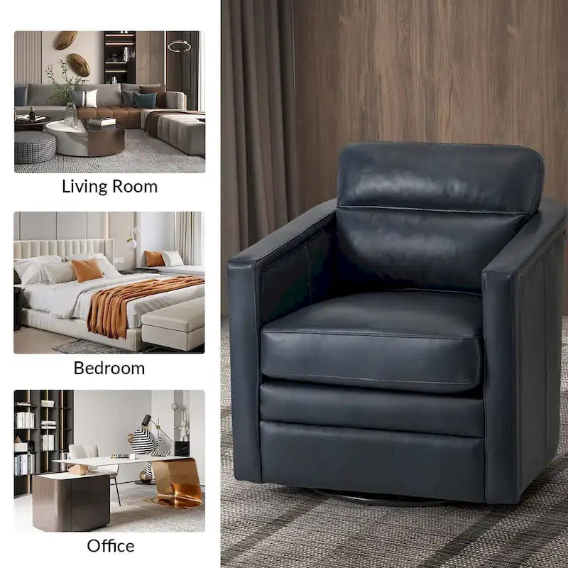 Fauteuil pivotant en cuir véritable avec accoudoirs