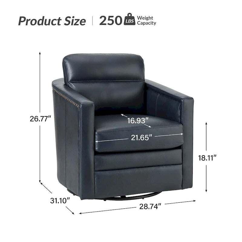 Fauteuil pivotant en cuir véritable avec accoudoirs