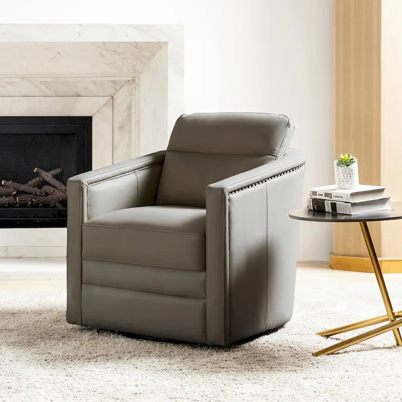 Fauteuil pivotant en cuir véritable avec accoudoirs