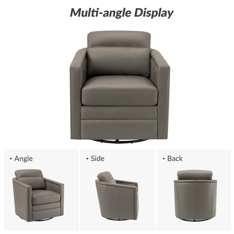 Fauteuil pivotant en cuir véritable avec accoudoirs