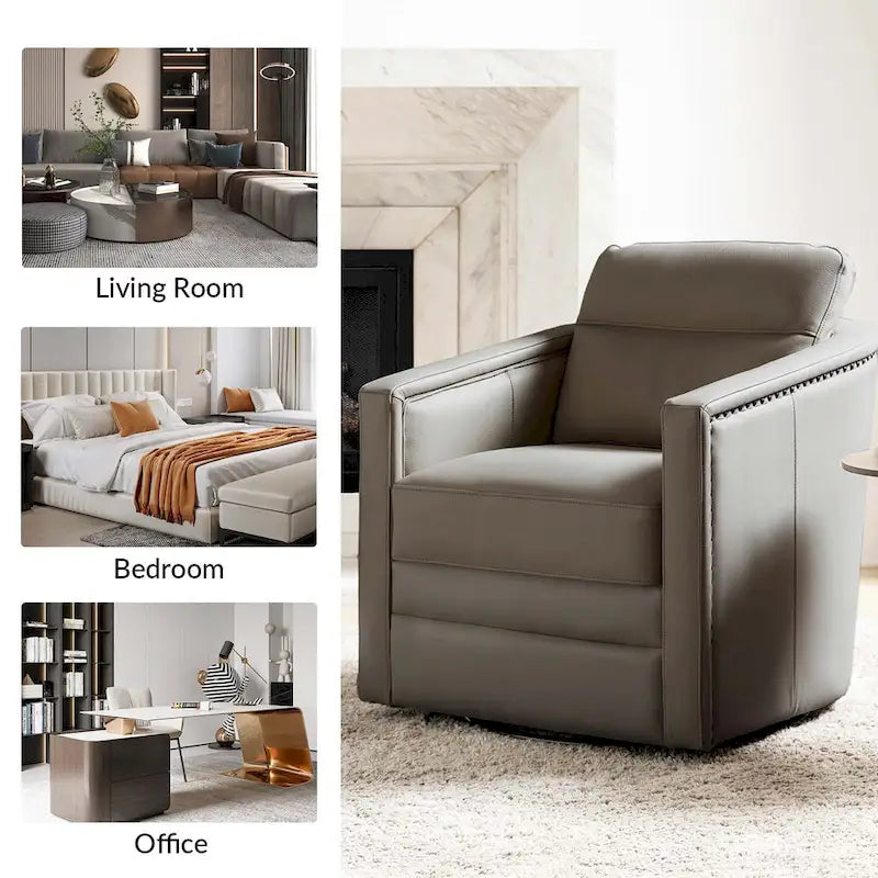 Fauteuil pivotant en cuir véritable avec accoudoirs
