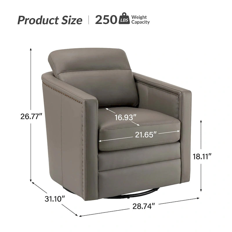 Fauteuil pivotant en cuir véritable avec accoudoirs