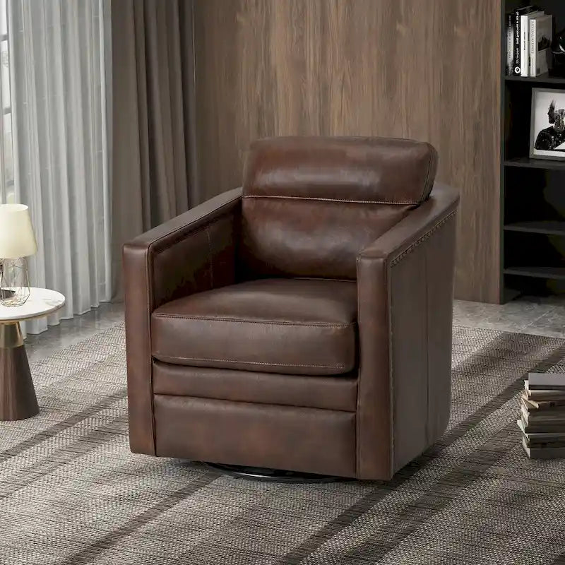 Fauteuil pivotant en cuir véritable avec accoudoirs