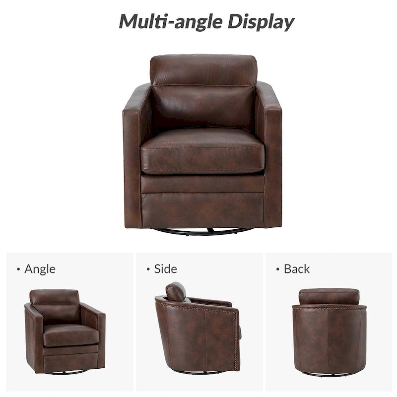 Fauteuil pivotant en cuir véritable avec accoudoirs