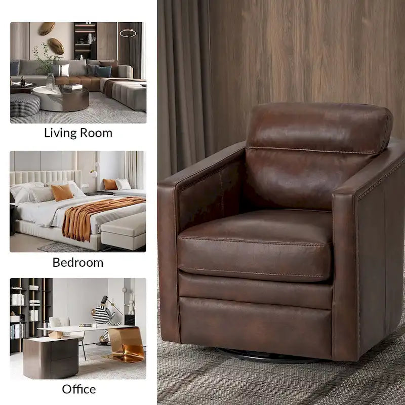 Fauteuil pivotant en cuir véritable avec accoudoirs