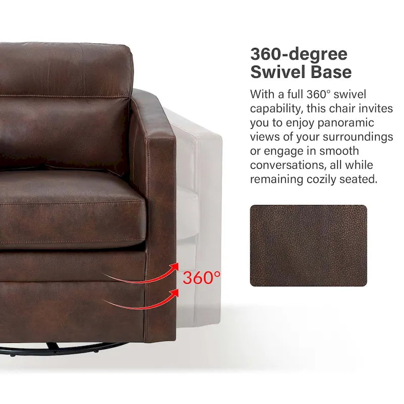 Fauteuil pivotant en cuir véritable avec accoudoirs