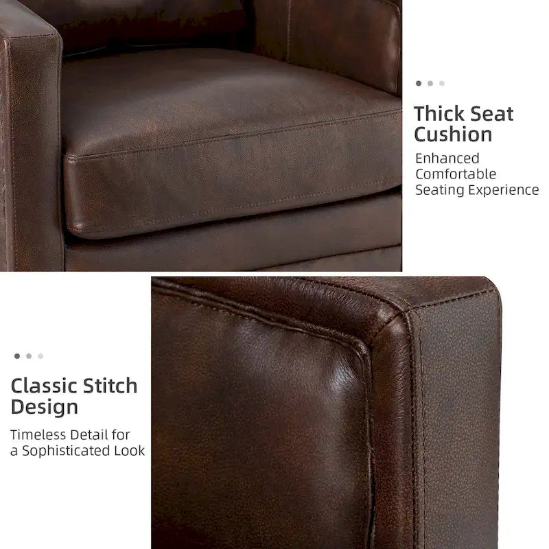 Fauteuil pivotant en cuir véritable avec accoudoirs