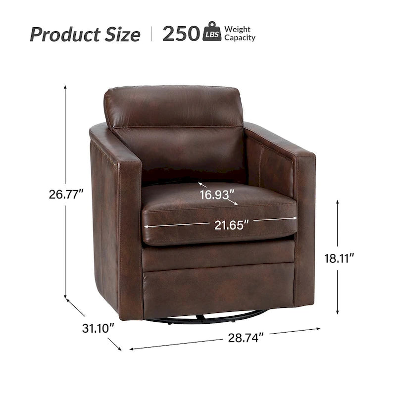 Fauteuil pivotant en cuir véritable avec accoudoirs