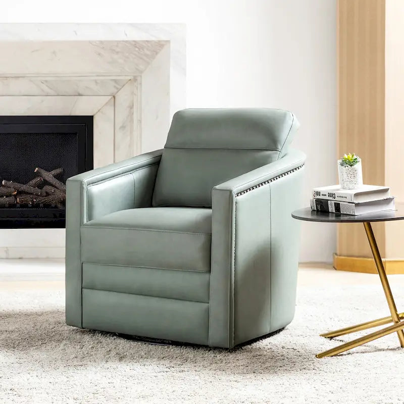 Fauteuil pivotant en cuir véritable avec accoudoirs