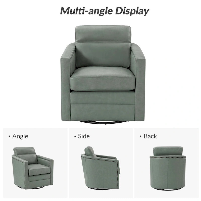 Fauteuil pivotant en cuir véritable avec accoudoirs