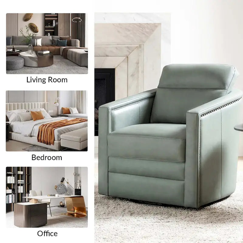 Fauteuil pivotant en cuir véritable avec accoudoirs