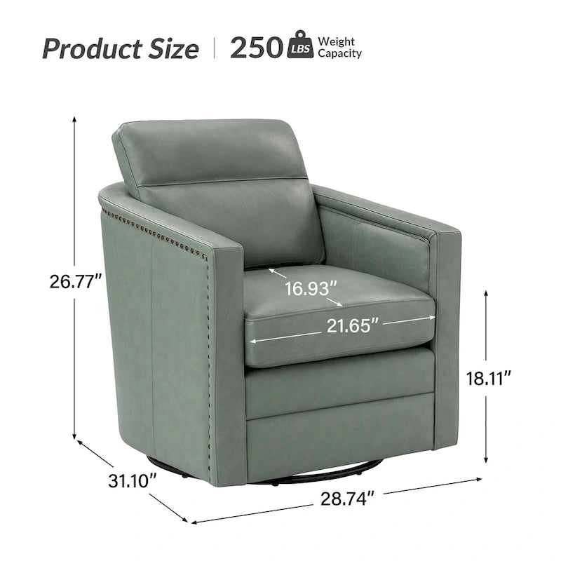 Fauteuil pivotant en cuir véritable avec accoudoirs
