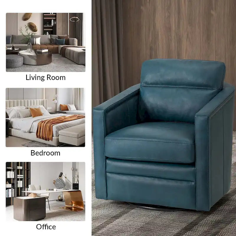 Fauteuil pivotant en cuir véritable avec accoudoirs
