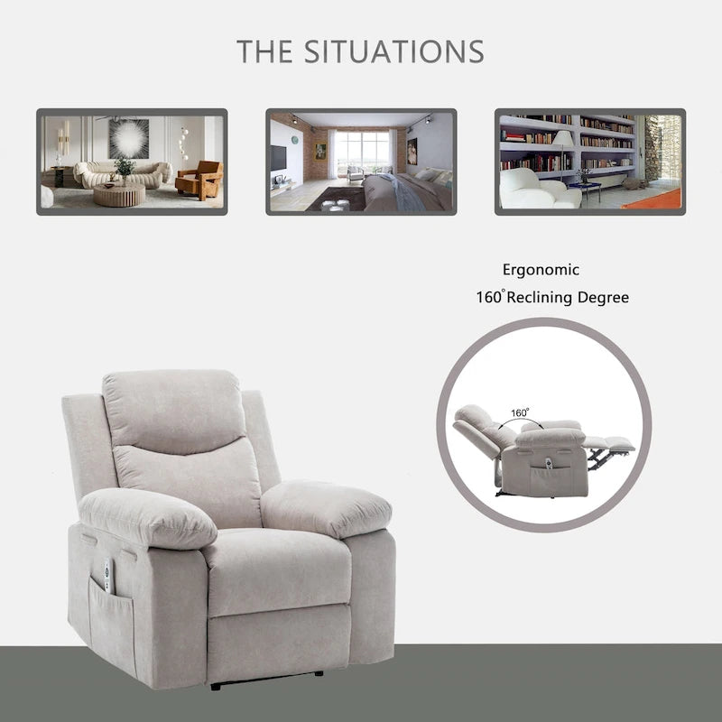 Fauteuil inclinable électrique en velours avec fonction massage réglable et système de chauffage