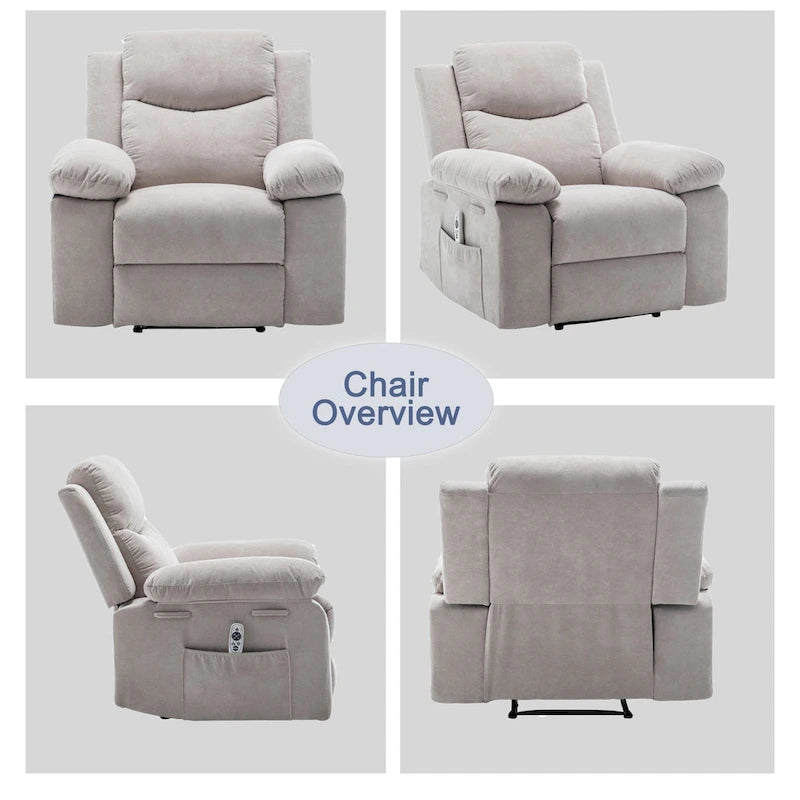 Fauteuil inclinable électrique en velours avec fonction massage réglable et système de chauffage