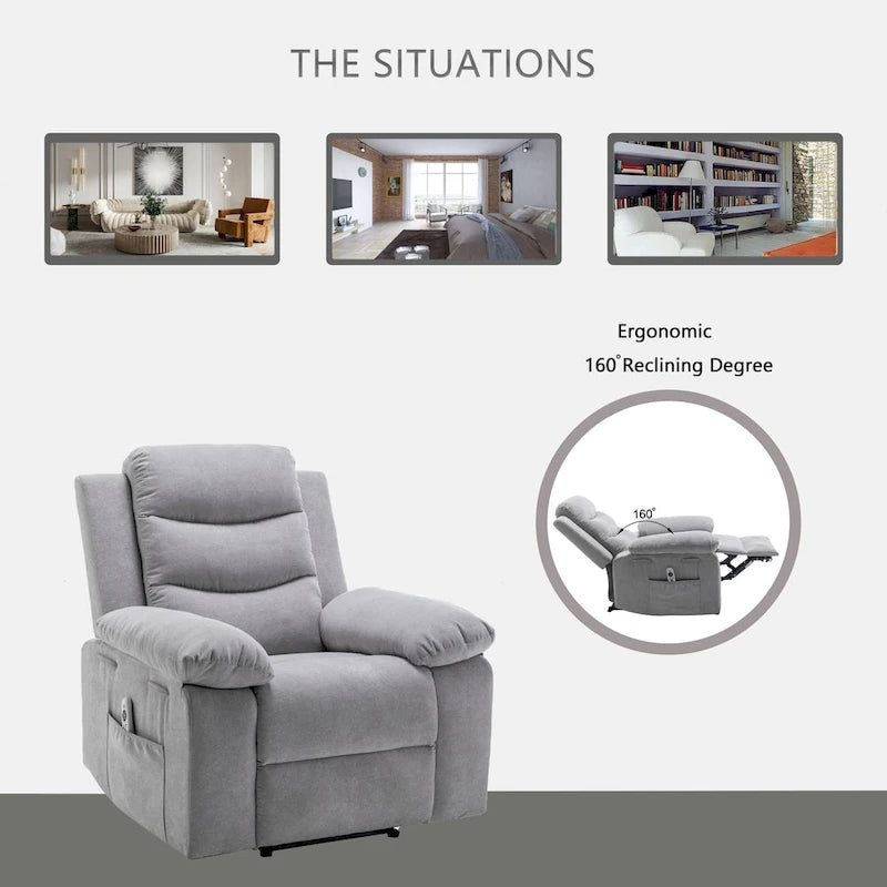 Fauteuil inclinable électrique en velours avec fonction massage réglable et système de chauffage