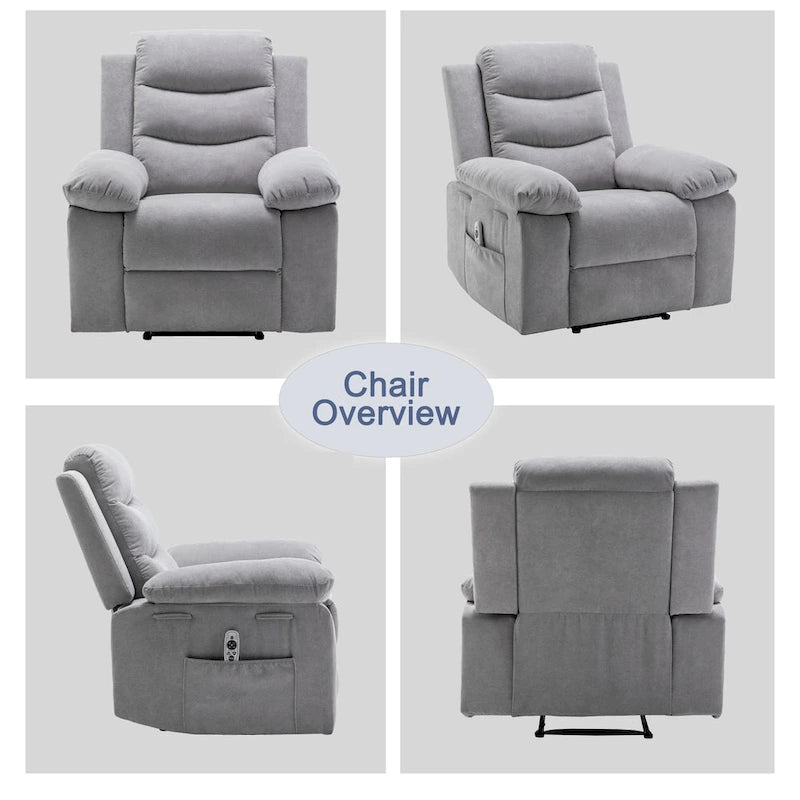 Fauteuil inclinable électrique en velours avec fonction massage réglable et système de chauffage