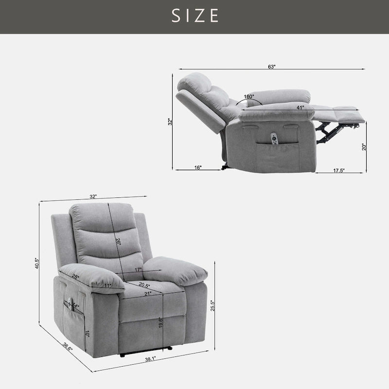 Fauteuil inclinable électrique en velours avec fonction massage réglable et système de chauffage