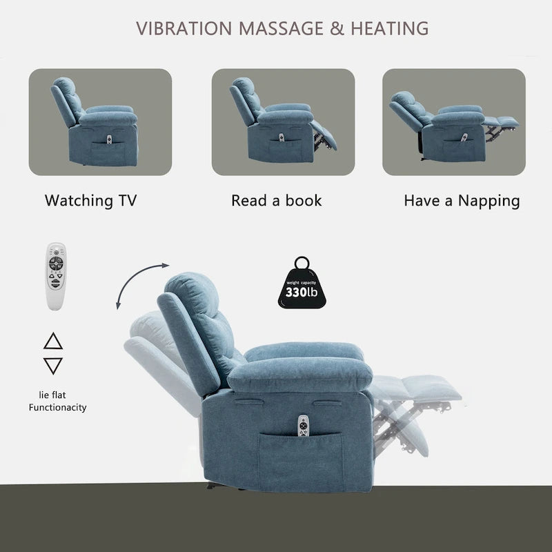Fauteuil inclinable électrique en velours avec fonction massage réglable et système de chauffage