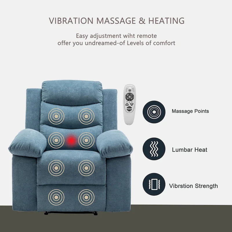 Fauteuil inclinable électrique en velours avec fonction massage réglable et système de chauffage