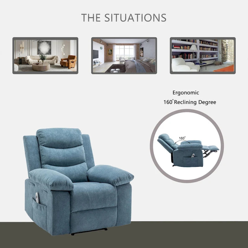 Fauteuil inclinable électrique en velours avec fonction massage réglable et système de chauffage