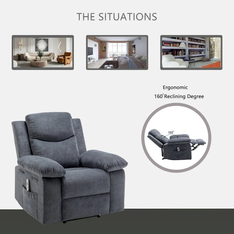Fauteuil inclinable électrique en velours avec fonction massage réglable et système de chauffage