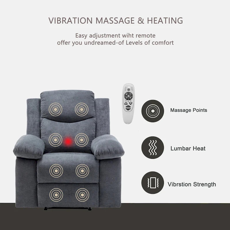 Fauteuil inclinable électrique en velours avec fonction massage réglable et système de chauffage