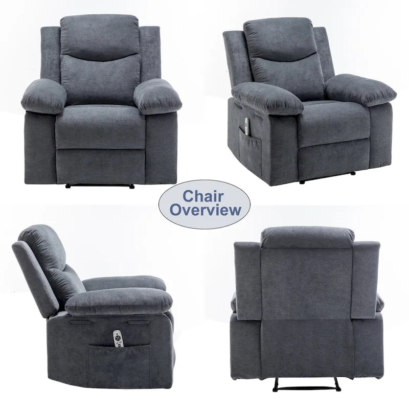 Fauteuil inclinable électrique en velours avec fonction massage réglable et système de chauffage