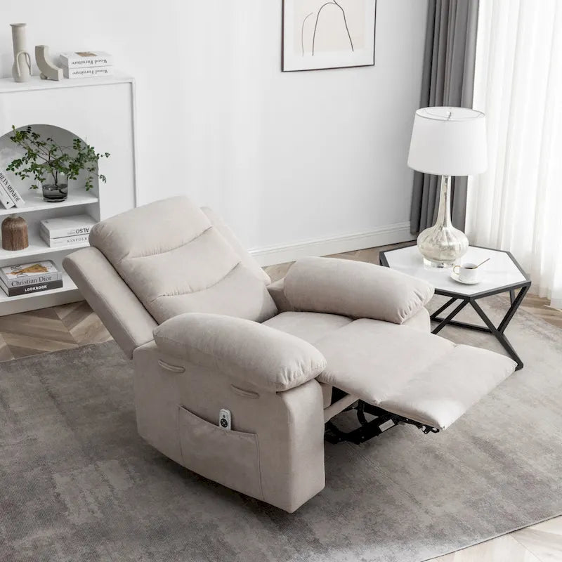 Fauteuil inclinable électrique en velours avec fonction massage réglable et système de chauffage