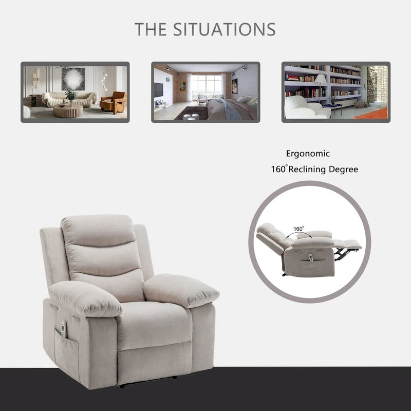 Fauteuil inclinable électrique en velours avec fonction massage réglable et système de chauffage