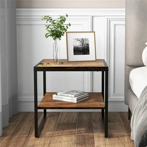 Lot de 2 tables d'appoint carrées industrielles à 2 niveaux, 50,8 x 50,8 cm