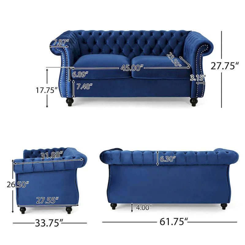 Causeuse Chesterfield capitonnée avec clous décoratifs