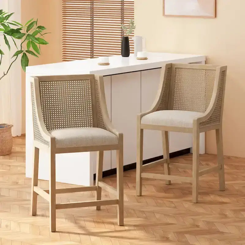 Christopher Knight Home Cataldo Fabric Upholstered Wood and Cane 25.5-Inch Counter Stools (Set of 2)