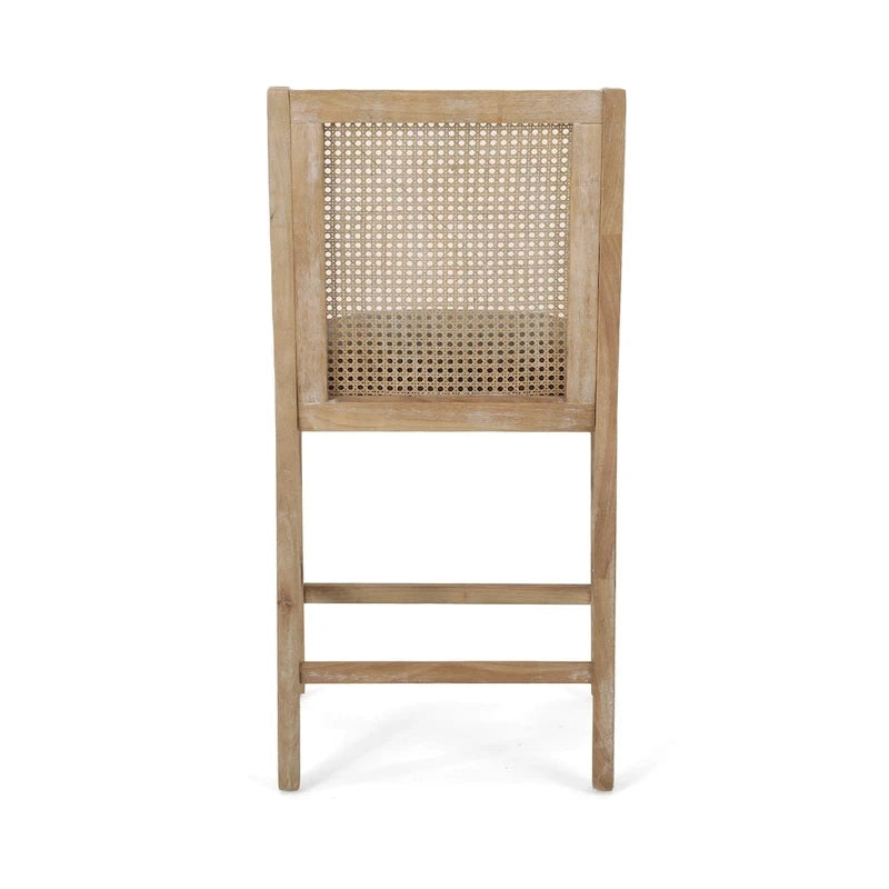 Tabourets de comptoir en bois et rotin garnis de tissu de style campagnard français, ensemble de 2