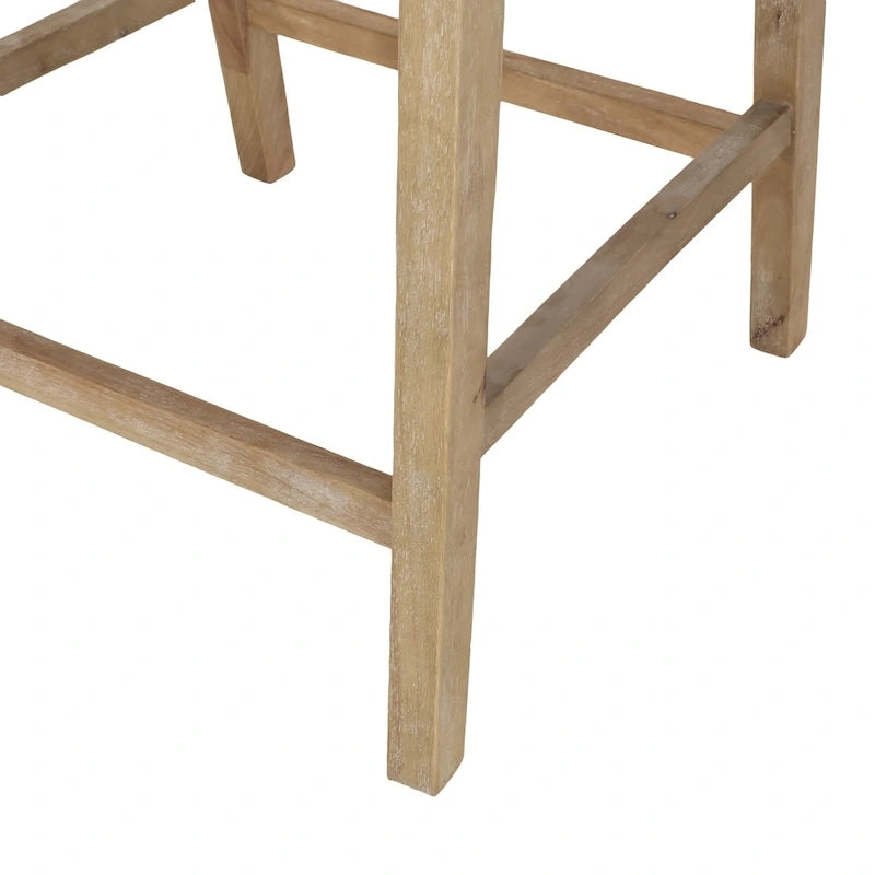 Tabourets de comptoir en bois et rotin garnis de tissu de style campagnard français, ensemble de 2