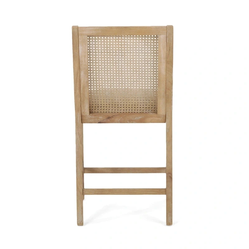 Tabourets de comptoir en bois et rotin garnis de tissu de style campagnard français, ensemble de 2
