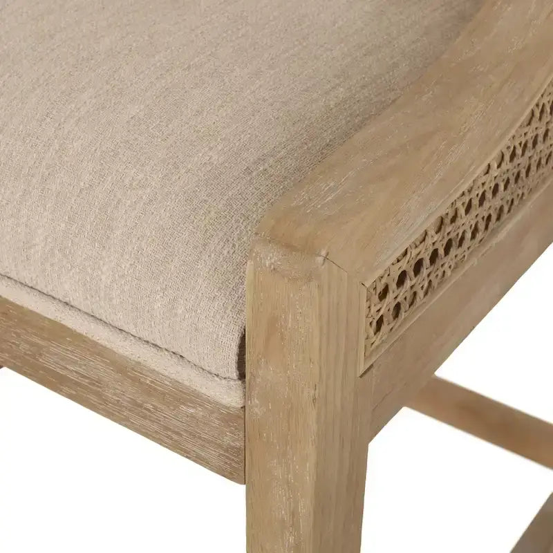 Tabourets de comptoir en bois et rotin garnis de tissu de style campagnard français, ensemble de 2
