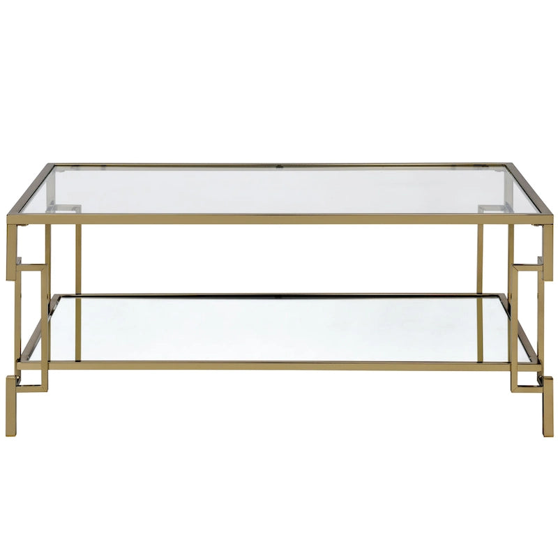Table basse Glam de 43 pouces avec plateau en verre et étagère miroir