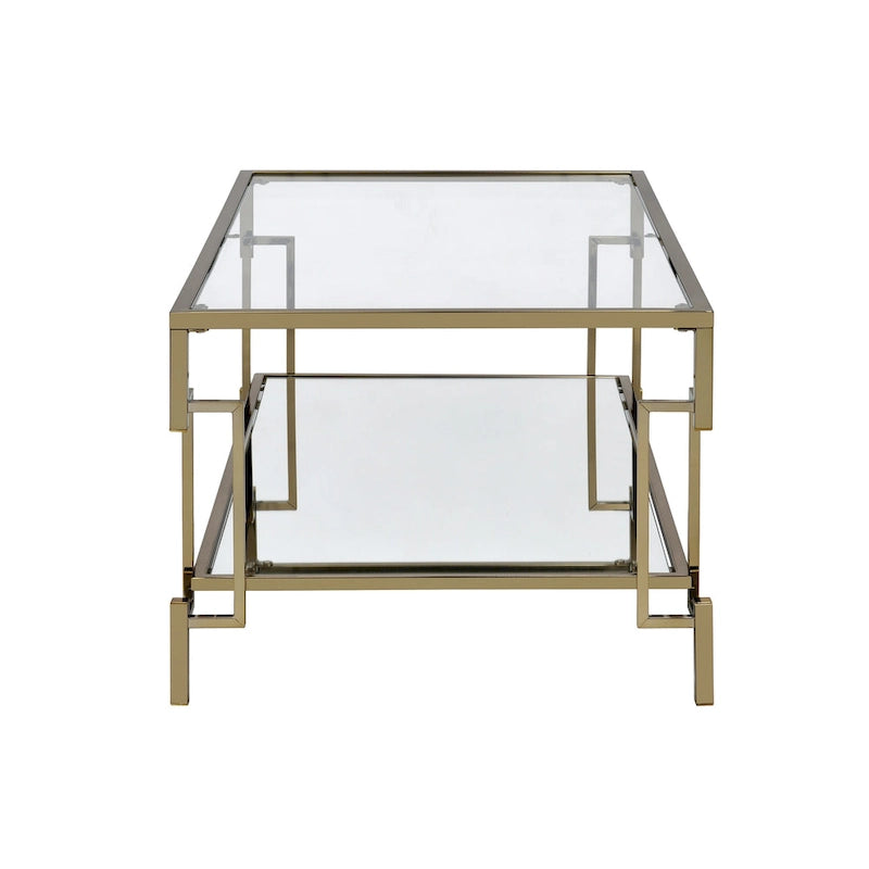 Table basse Glam de 43 pouces avec plateau en verre et étagère miroir