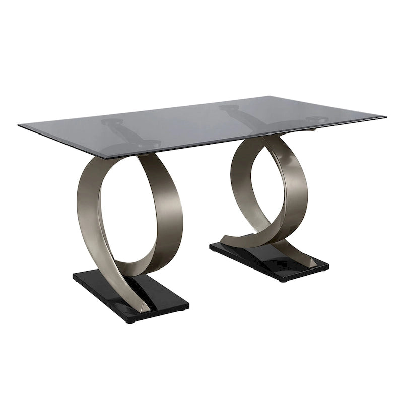 Table de salle à manger moderne de 58" avec plateau en verre et double pied en C