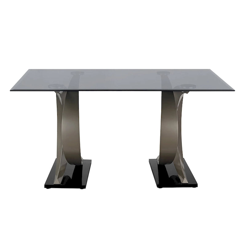 Table de salle à manger moderne de 58" avec plateau en verre et double pied en C